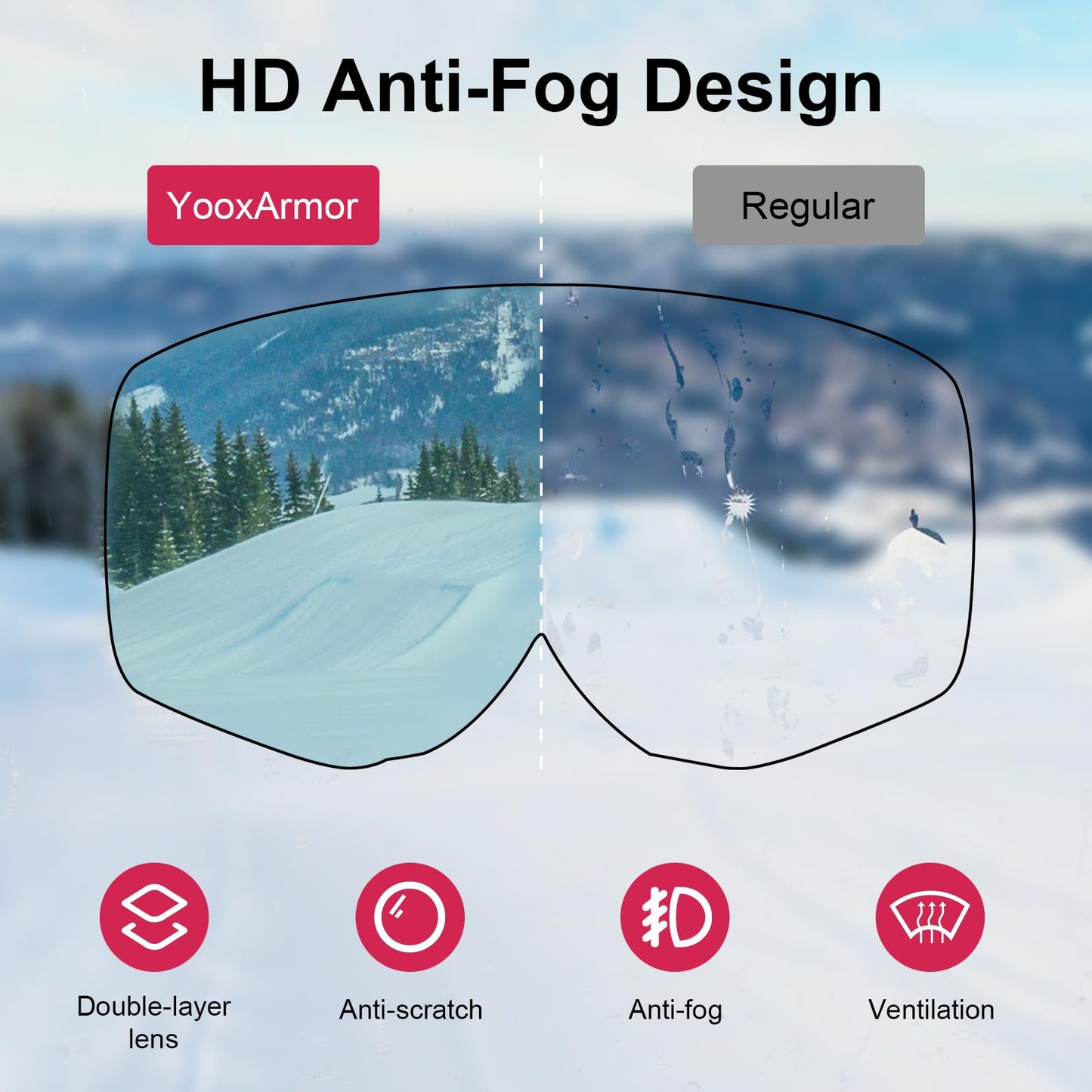 YooxArmor Skidglasögon för barn, anti-dimma snowboardglasögon med dubbla linser för barn 6–14 år, 100 % UV 400-skydd för pojkar och flickor OTG över hjälm kompatibel