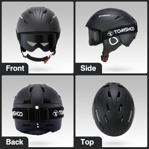 TOMSHOO Skidhjälmset, Snowboardhjälm med Skidglasögon, Öronskyddsventiler Skidhjälm och Skidglasögon för Män och Kvinnor