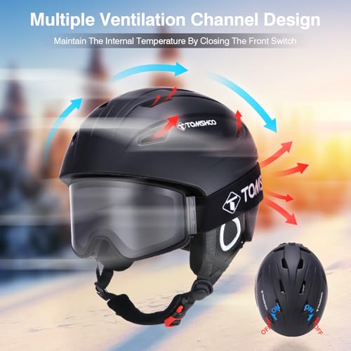TOMSHOO Skidhjälmset, Snowboardhjälm med Skidglasögon, Öronskyddsventiler Skidhjälm och Skidglasögon för Män och Kvinnor