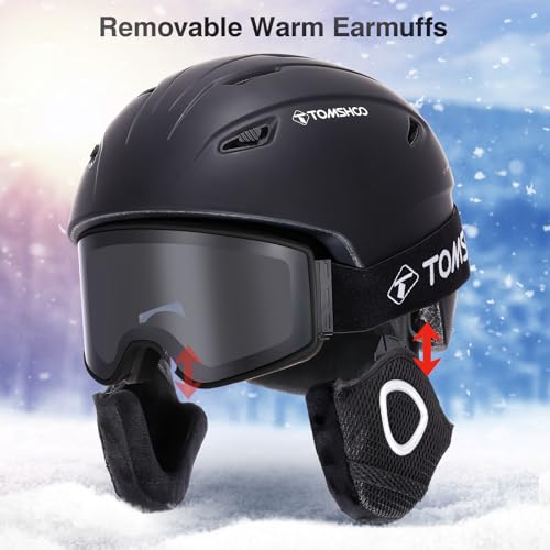 TOMSHOO Skidhjälmset, Snowboardhjälm med Skidglasögon, Öronskyddsventiler Skidhjälm och Skidglasögon för Män och Kvinnor