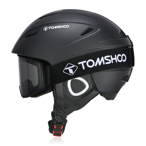 TOMSHOO Skidhjälmset, Snowboardhjälm med Skidglasögon, Öronskyddsventiler Skidhjälm och Skidglasögon för Män och Kvinnor