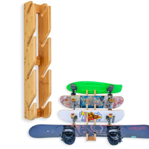 COR Surf skateboard wall mount display 4 boards | Snowboard Wall Storage Bracket can accommodate 4 boards made with durable bamboo 4 boards indoor wall rack for snow and skate