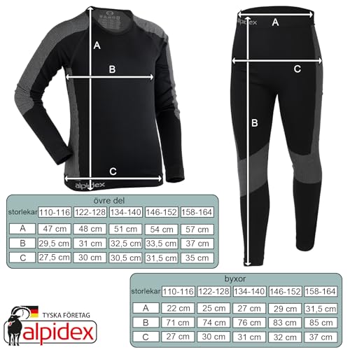 ALPIDEX Termisk underställ set barns termounderkläder funktionella underkläder sportunderkläder skidunderställ varma sport pojke flicka vinter fotboll