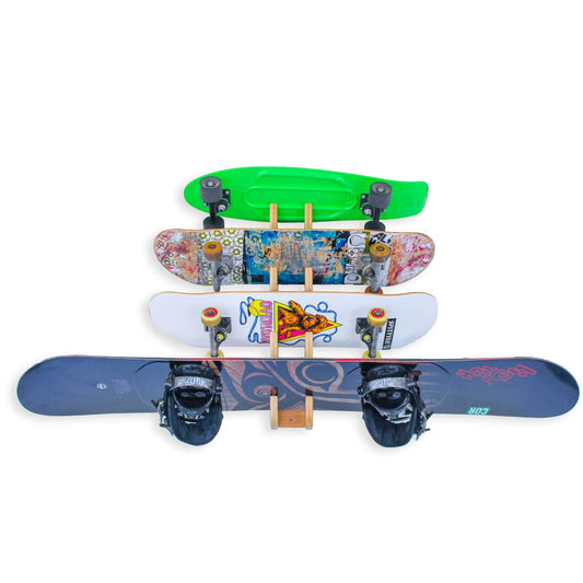 COR Surf skateboard wall mount display 4 boards | Snowboard Wall Storage Bracket can accommodate 4 boards made with durable bamboo 4 boards indoor wall rack for snow and skate