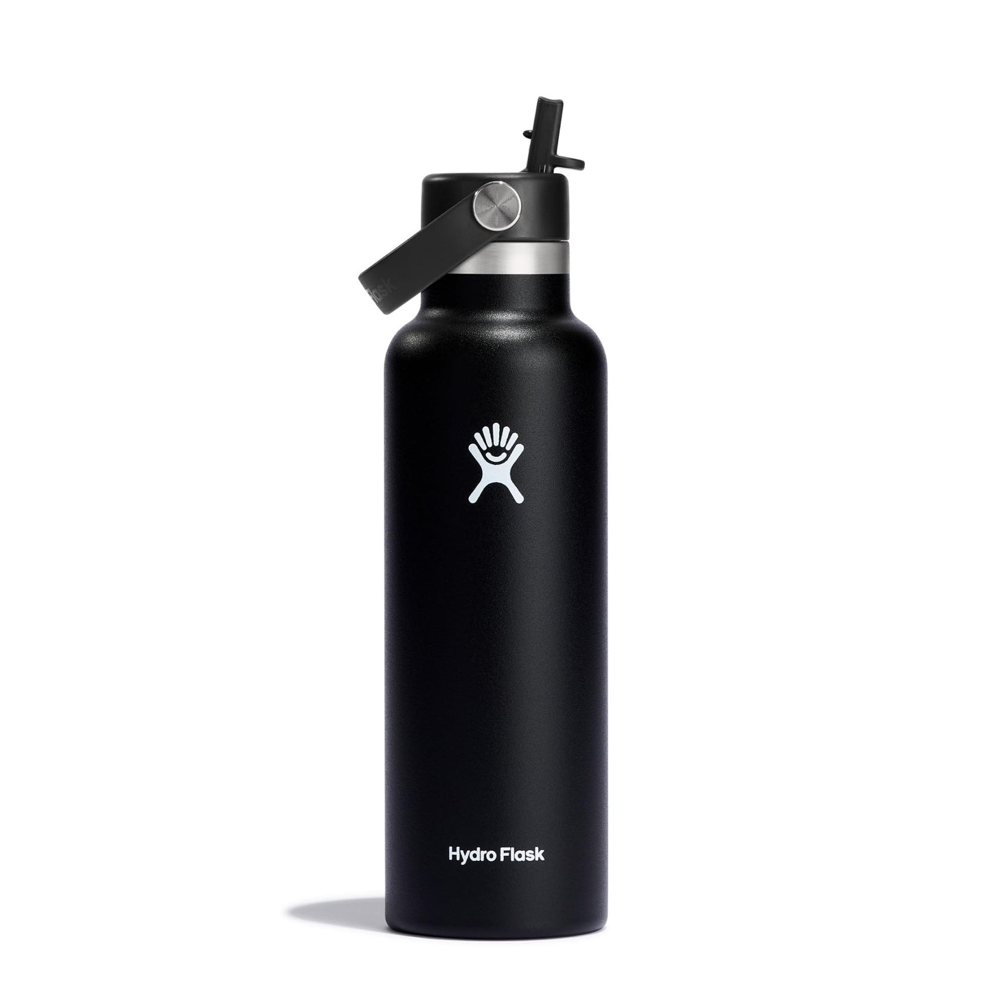 Hydro Flask - Water Bottle 621 ml 21 oz - Vacuum Insulated Stainless Steel with Flex Straw Cap - Standard Mouth - Black