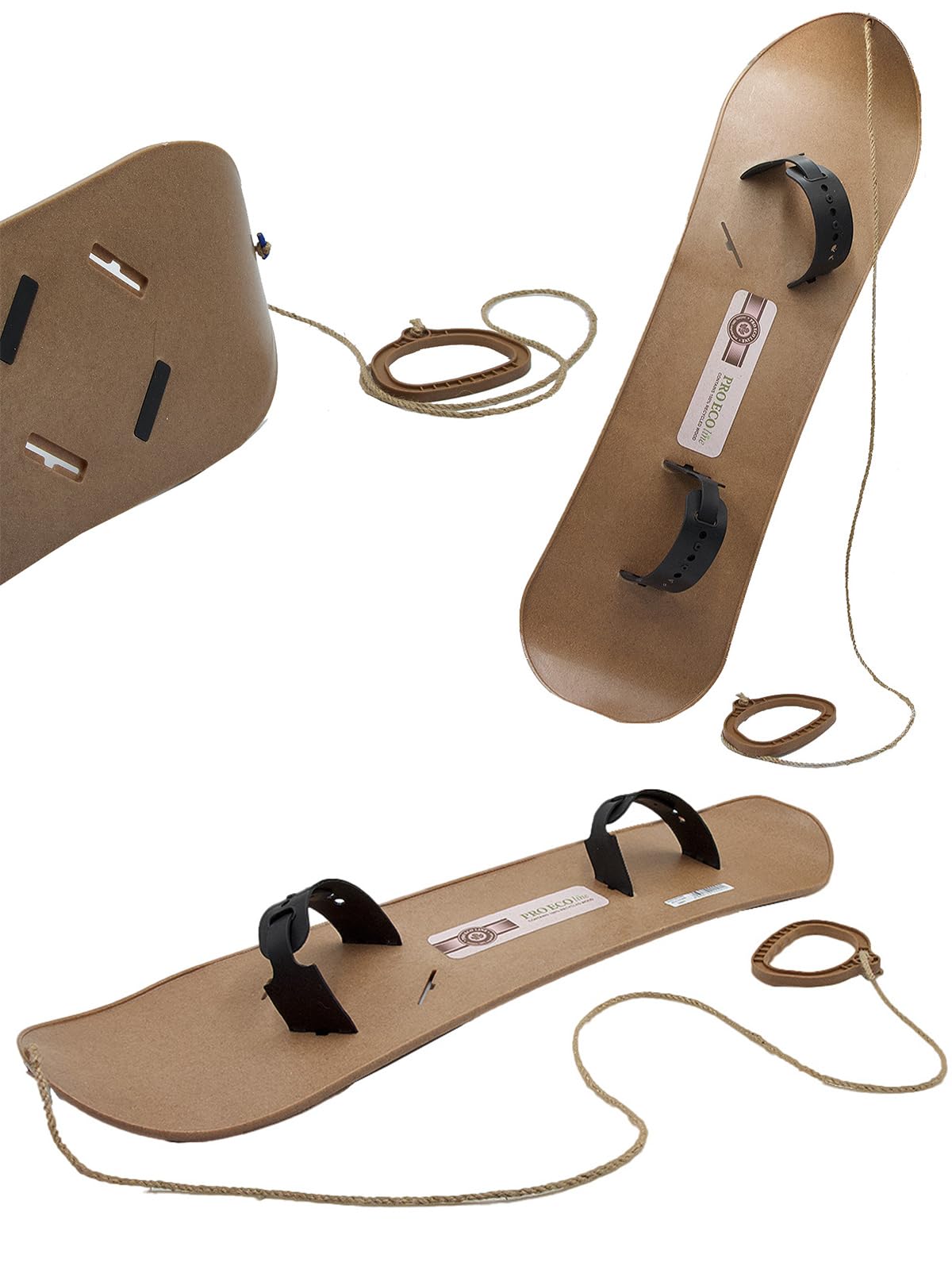 MOLTI PRO ECO Wood snowboard för barn från 5 år med bindningar och dragrep, 80 x 23 cm, halkfri, kälke, första träning