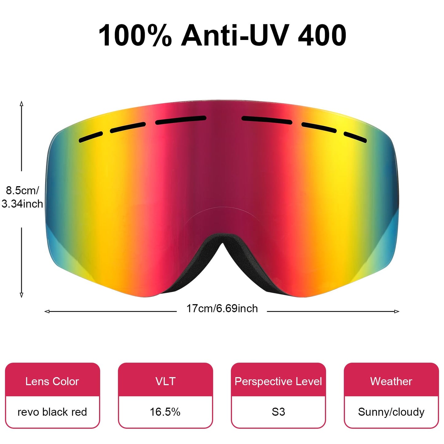 YooxArmor Skidglasögon för barn, anti-dimma snowboardglasögon med dubbla linser för barn 6–14 år, 100 % UV 400-skydd för pojkar och flickor OTG över hjälm kompatibel