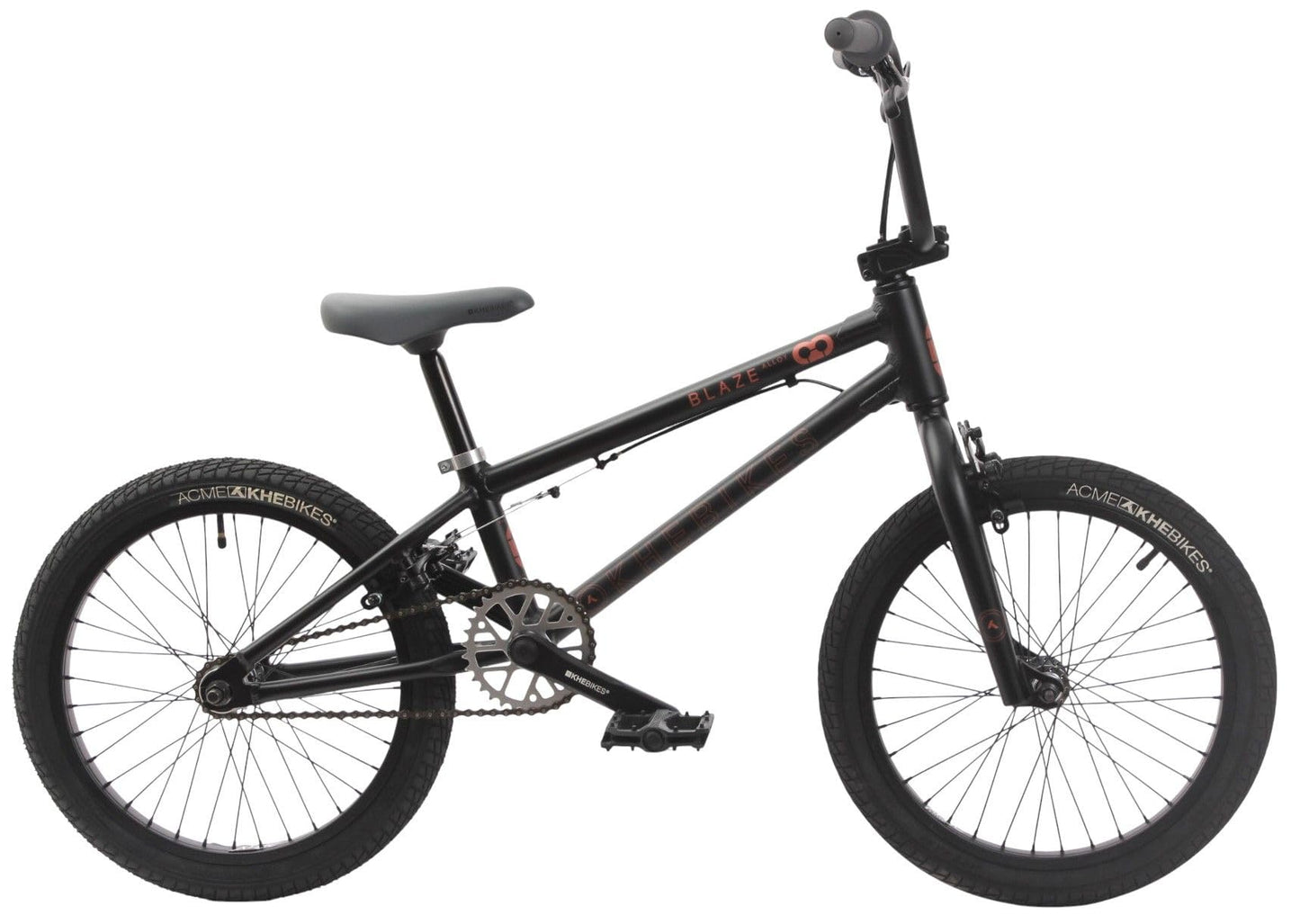KHE Blaze 18 tums BMX-cykel 2025 – 9,3 kg lätt, aluminiumram, 360° rotor, U-bromsar v/h, industri-sparklager – Freestyle BMX för barn från 125 cm – park, gata, pumpspår – svart
