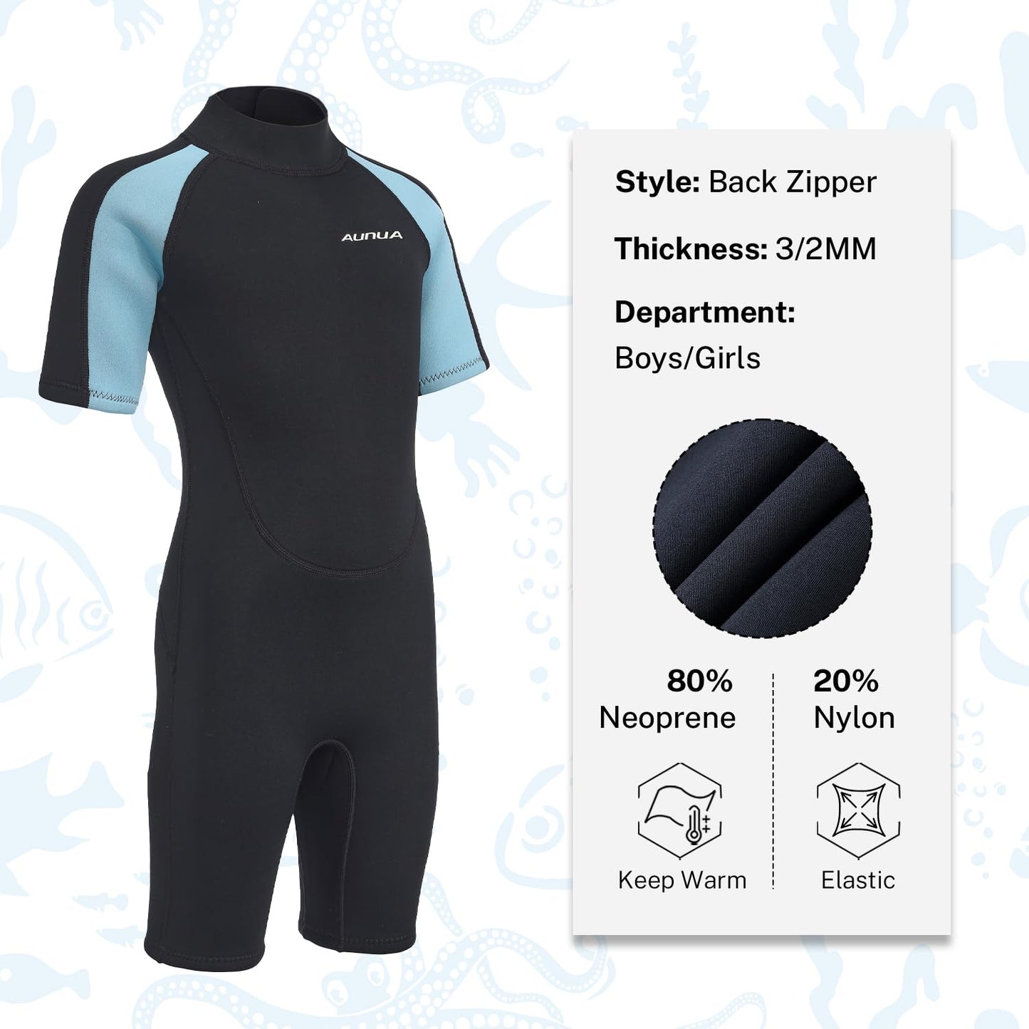 Aunua Barn 3 mm ungdom baddräkt korta våtdräkter neopren för barn håll värmen