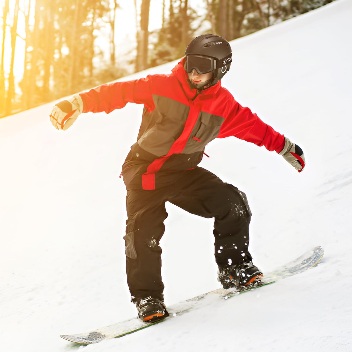 TOMSHOO Skidhjälmset, Snowboardhjälm med Skidglasögon, Öronskyddsventiler Skidhjälm och Skidglasögon för Män och Kvinnor
