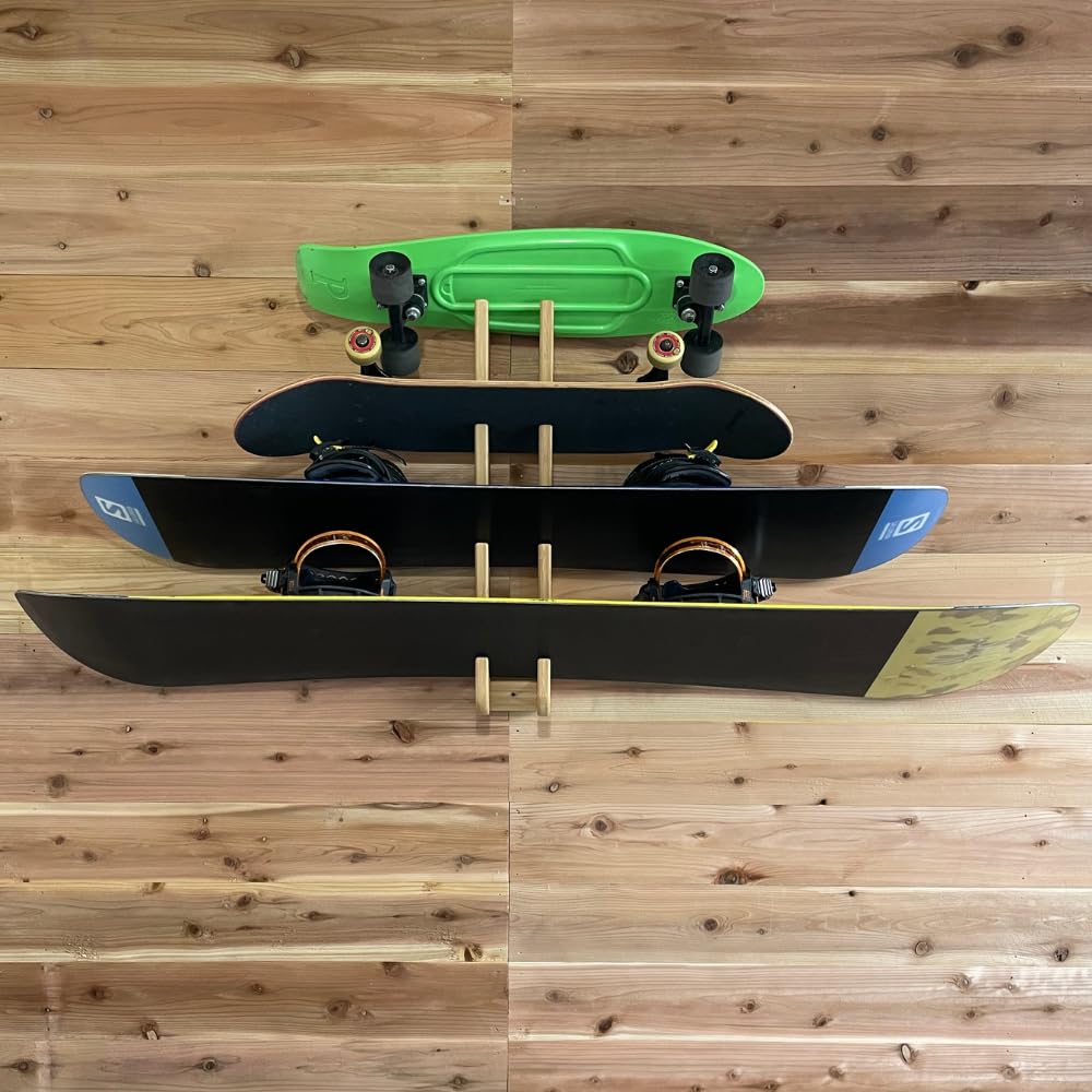 COR Surf skateboard wall mount display 4 boards | Snowboard Wall Storage Bracket can accommodate 4 boards made with durable bamboo 4 boards indoor wall rack for snow and skate