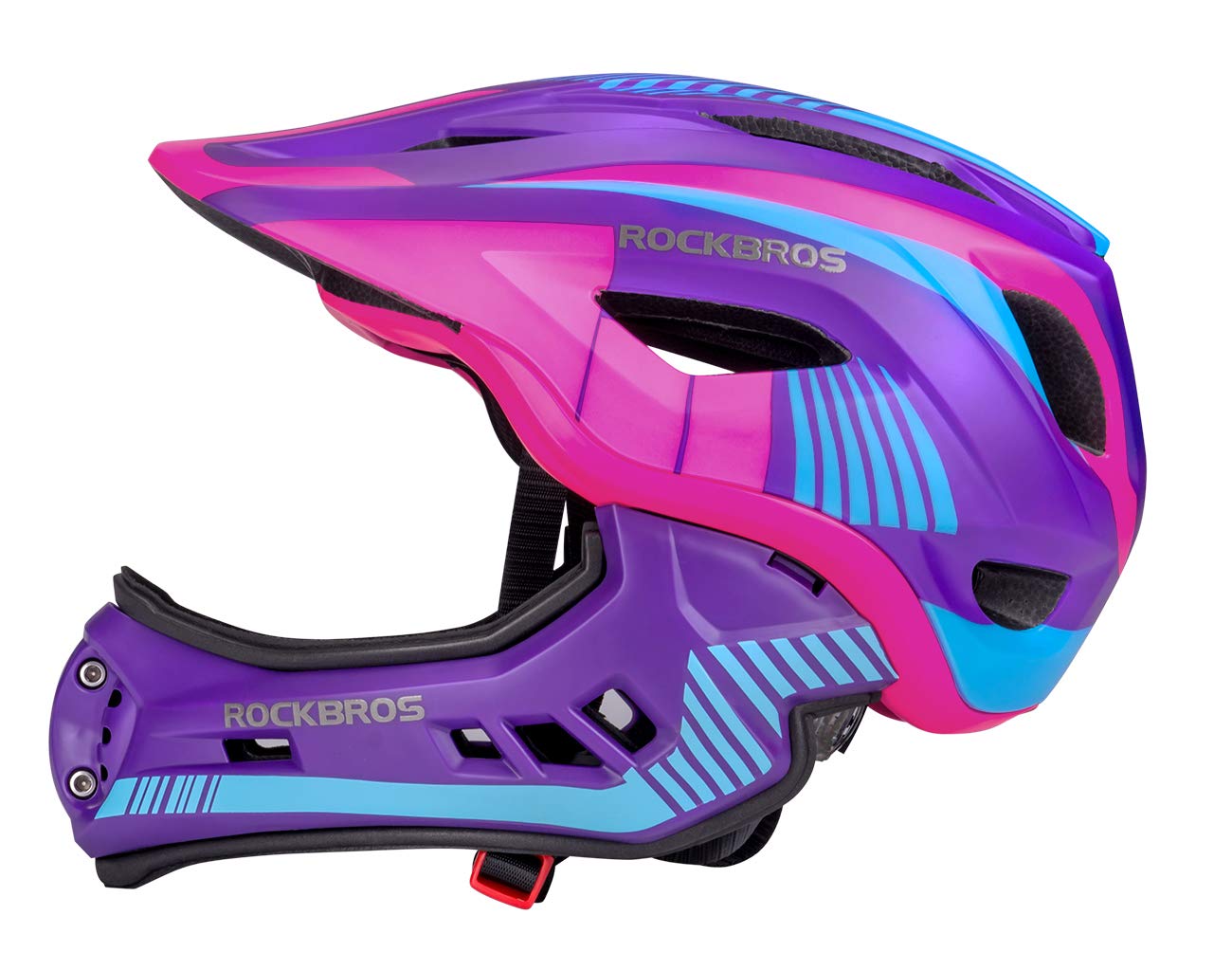 ROCKBROS Cykelhjälm Helhjälm Barn Ungdom för BMX/MTB/Downhill Crosshjälm Integrerad Hjälm Barnhjälm med Avtagbart Hakskydd Justerbart 48-54CM / 54-57CM Blå Grön Titan