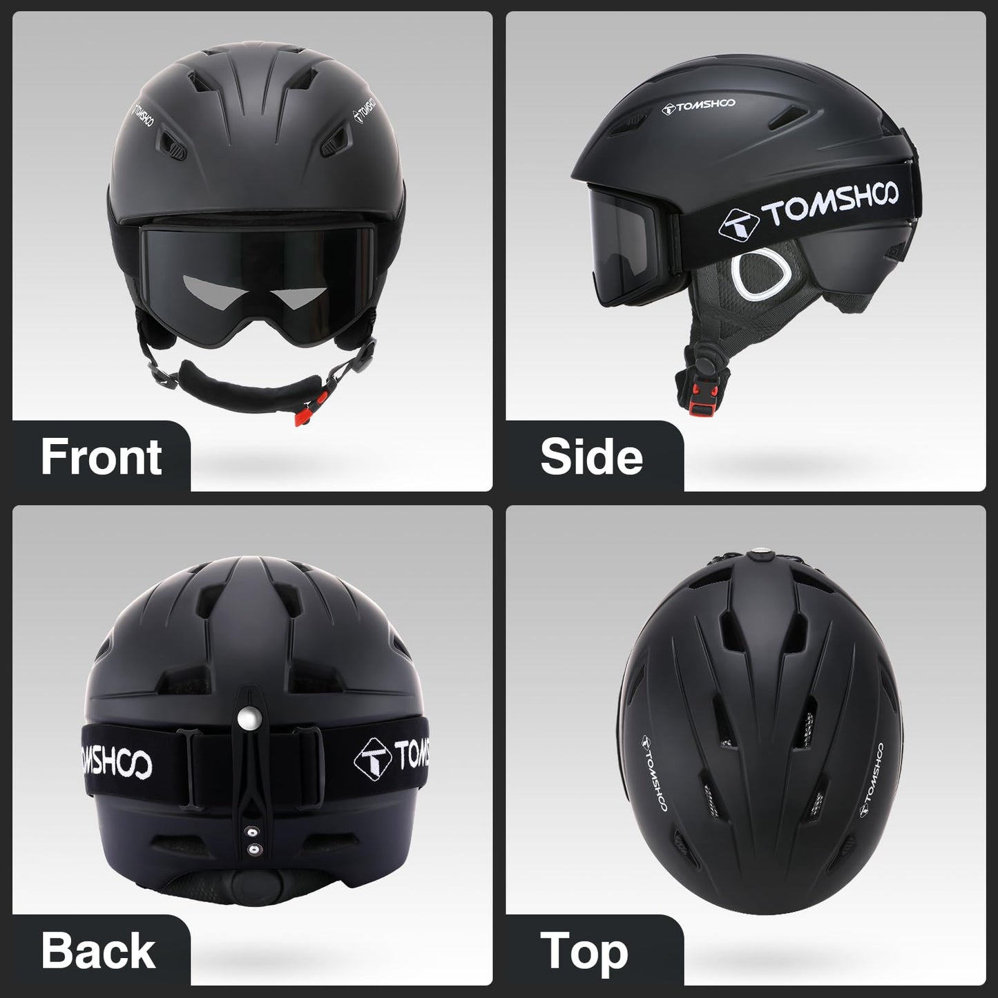 TOMSHOO Skidhjälmset, Snowboardhjälm med Skidglasögon, Öronskyddsventiler Skidhjälm och Skidglasögon för Män och Kvinnor