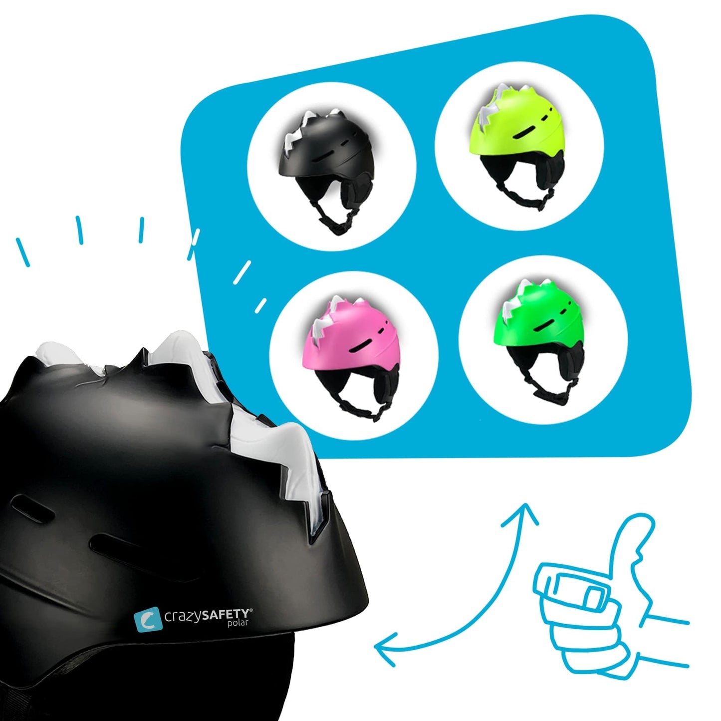 Crazy Safety Bone Spike skidhjälm för barn, tonåringar, män och kvinnor | Användning för snowboard och skidor | glasögonband