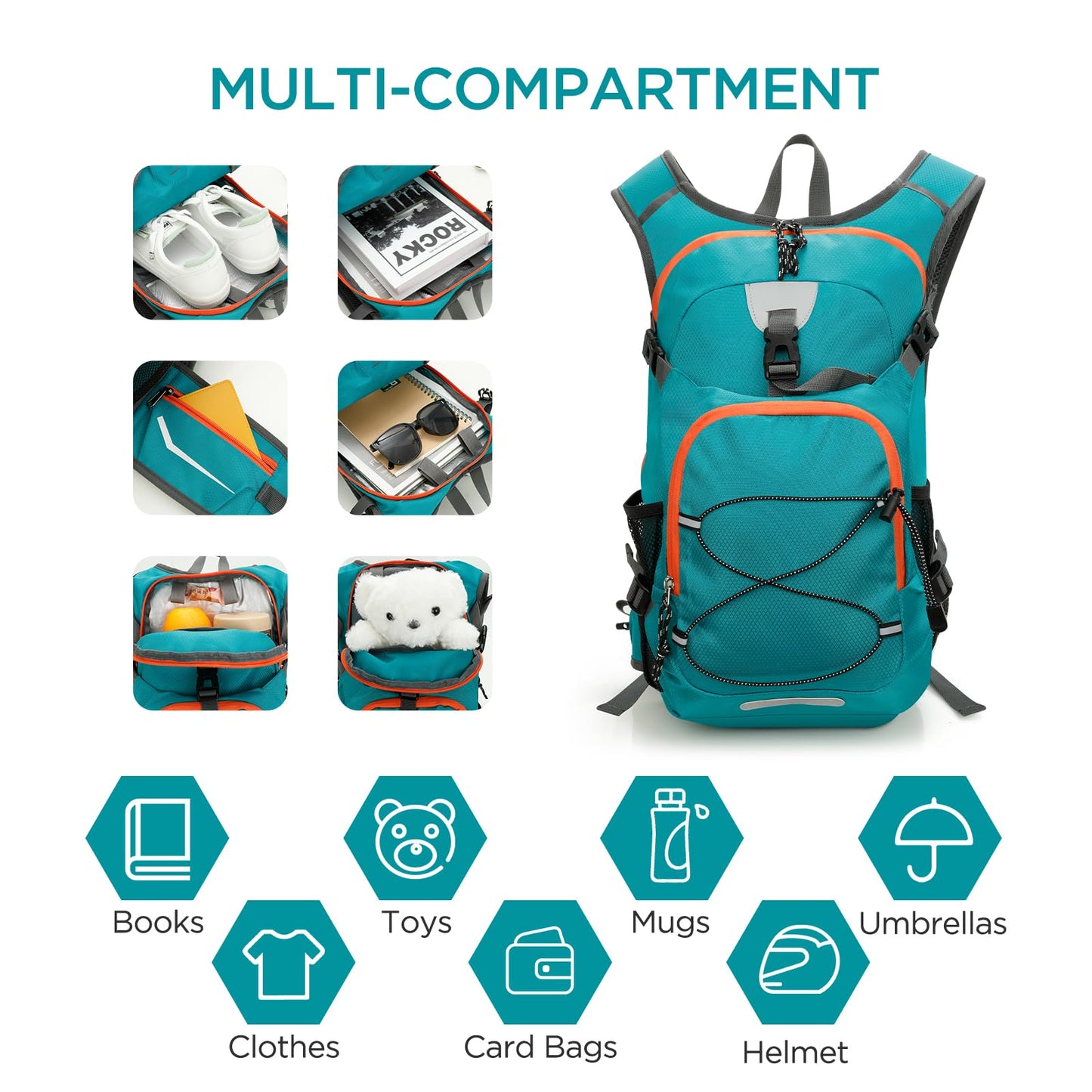 Cozary Barnryggsäck 18 L, bekväm vandringsryggsäck för barn med reflekterande band, vattentät vandring pojkar 6–12 år, för utflykter, utomhusaktiviteter, skola