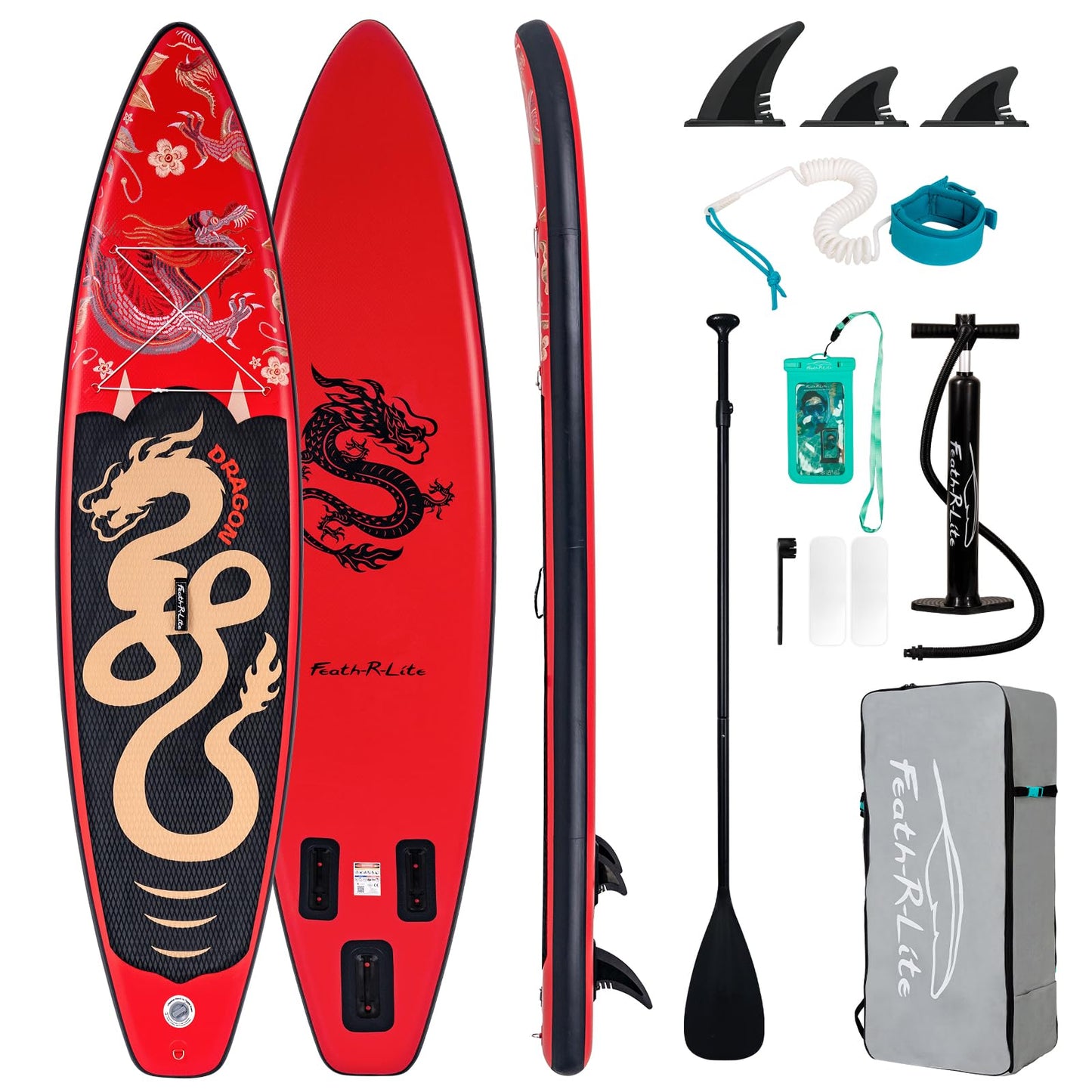 FEATH-R-LITEUppblåsbara stående paddlbrädor multifunktionella paddlbrädor med handpump, sup ryggsäck, koppel, justerbar paddel, för vuxna, ungdomar, alla färdighetsnivåer