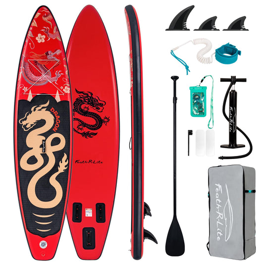 FEATH-R-LITEUppblåsbara stående paddlbrädor multifunktionella paddlbrädor med handpump, sup ryggsäck, koppel, justerbar paddel, för vuxna, ungdomar, alla färdighetsnivåer