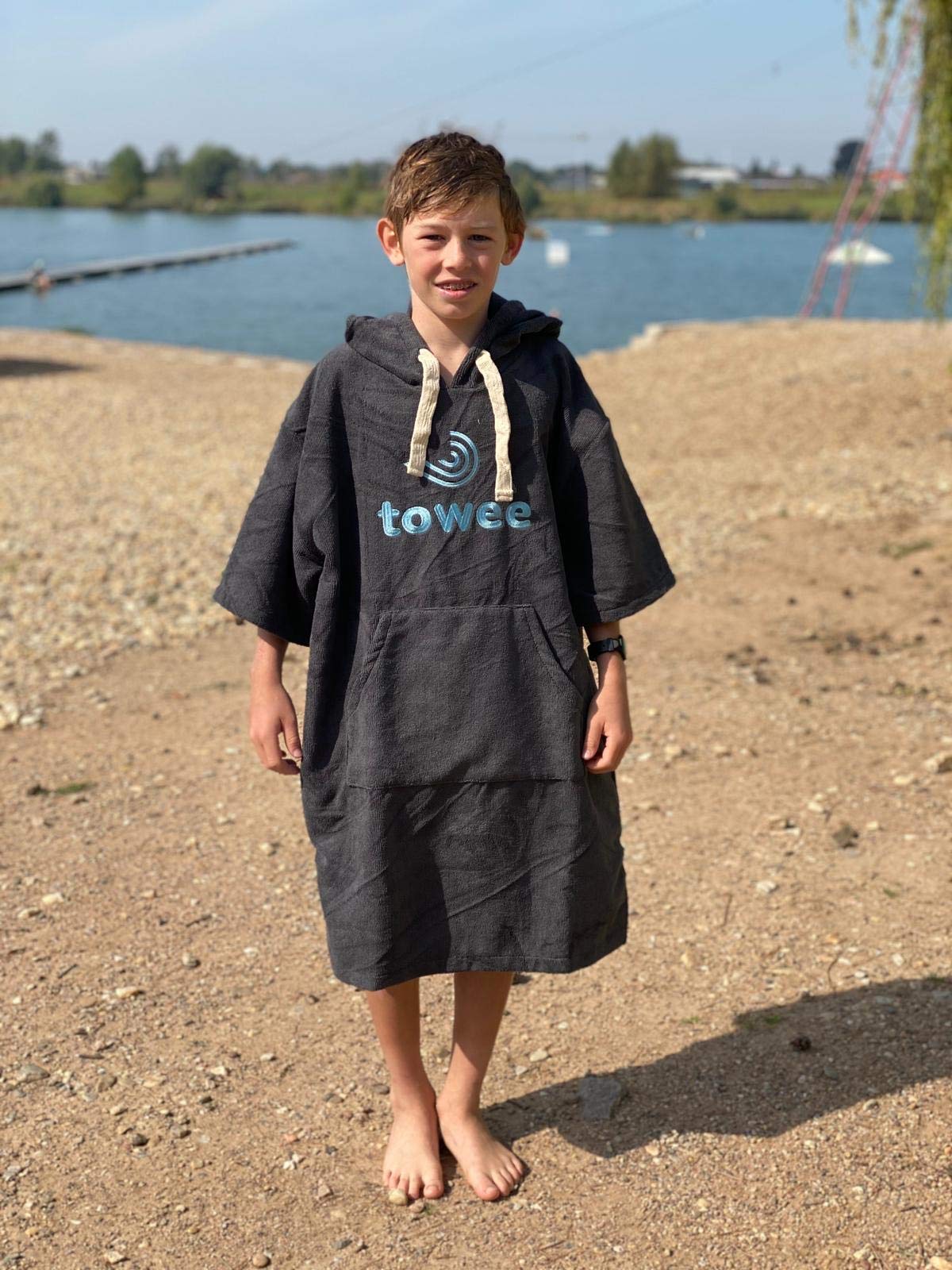 Towee Surf poncho, barnponcho, badhandduk, surfhandduk för barn, huvhanddukar, blå.