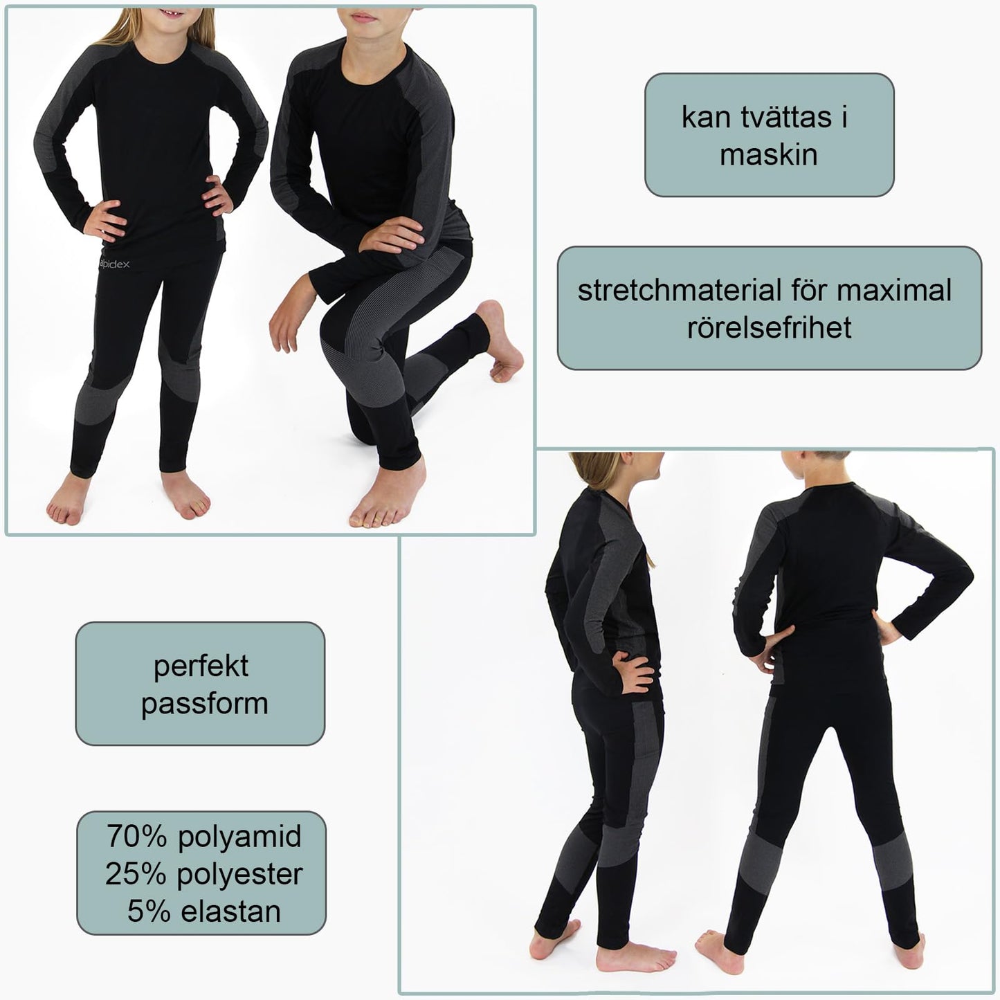 ALPIDEX Termisk underställ set barns termounderkläder funktionella underkläder sportunderkläder skidunderställ varma sport pojke flicka vinter fotboll