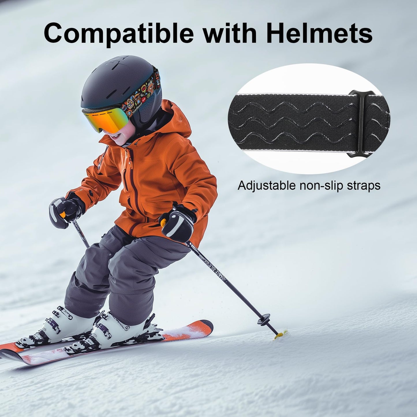 YooxArmor Skidglasögon för barn, anti-dimma snowboardglasögon med dubbla linser för barn 6–14 år, 100 % UV 400-skydd för pojkar och flickor OTG över hjälm kompatibel