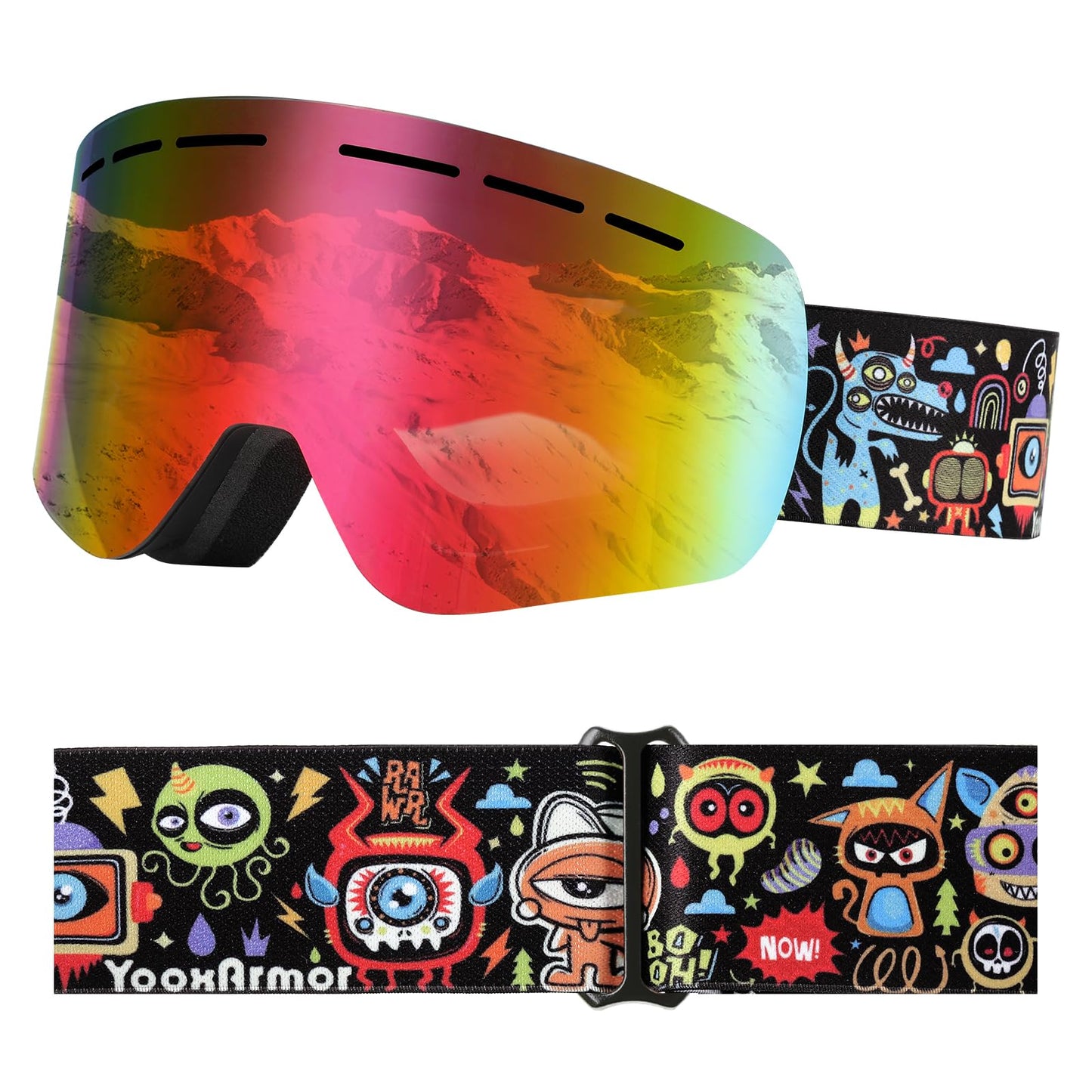 YooxArmor Skidglasögon för barn, anti-dimma snowboardglasögon med dubbla linser för barn 6–14 år, 100 % UV 400-skydd för pojkar och flickor OTG över hjälm kompatibel