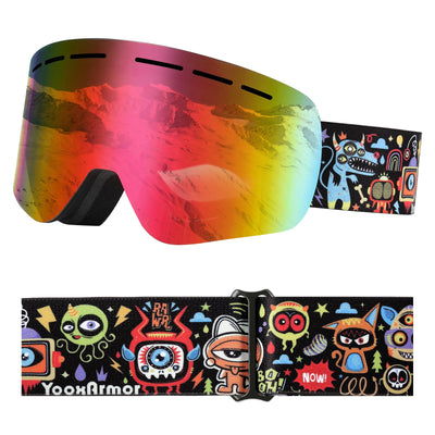 YooxArmor Skidglasögon för barn, anti-dimma snowboardglasögon med dubbla linser för barn 6–14 år, 100 % UV 400-skydd för pojkar och flickor OTG över hjälm kompatibel