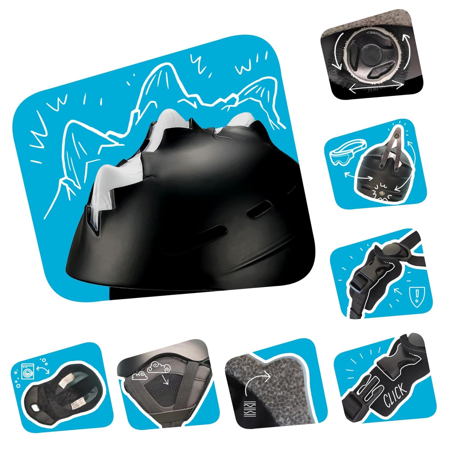 Crazy Safety Bone Spike skidhjälm för barn, tonåringar, män och kvinnor | Användning för snowboard och skidor | glasögonband