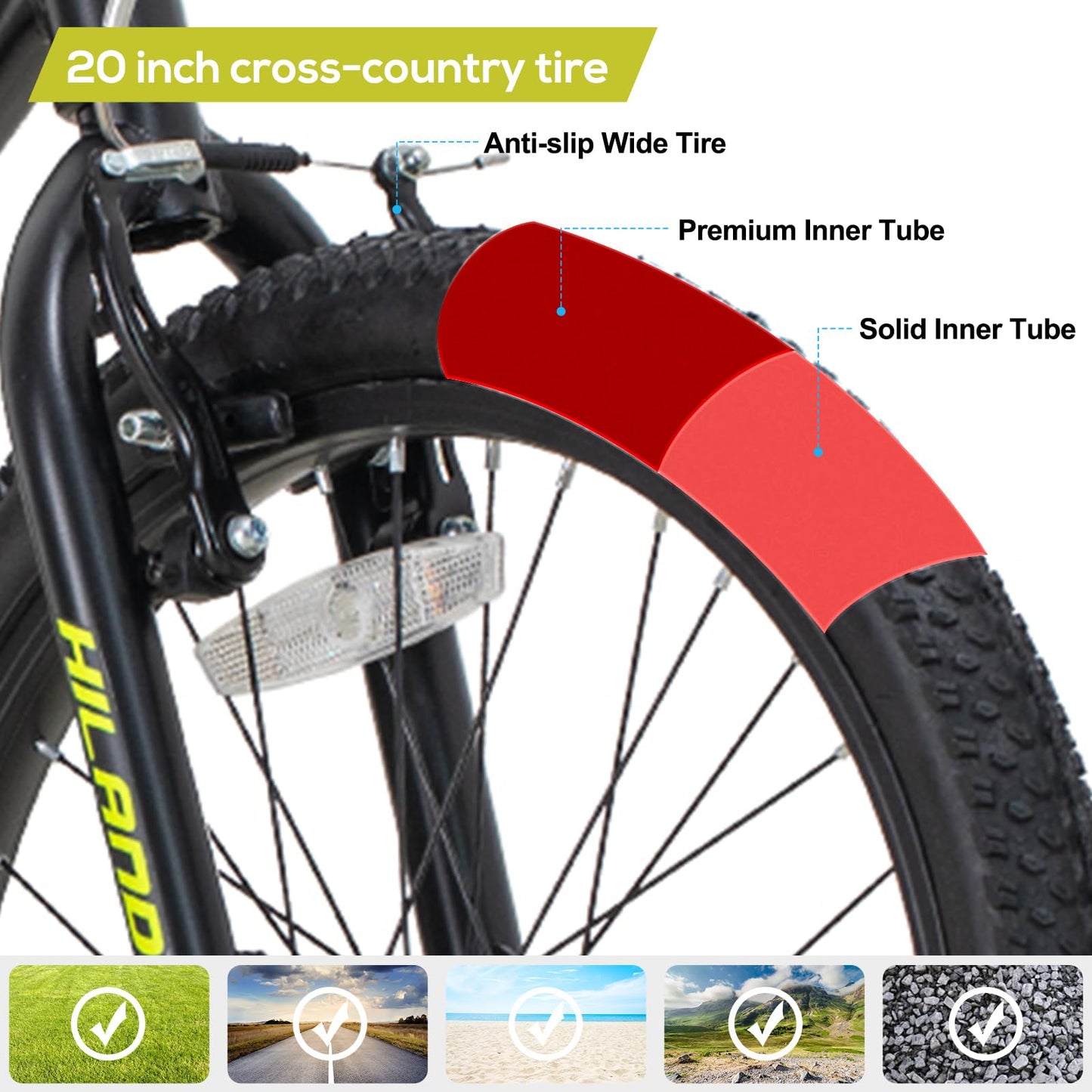 Hiland 20 tums mountainbike för barn, barncyklar för pojkar och flickor, flera färger