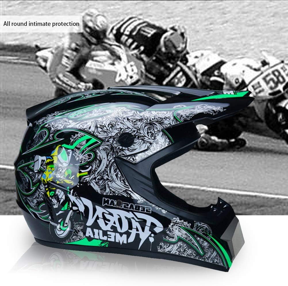 Bonbela MTB-hjälm professionell motocrosshjälm för barn och vuxna, motocross, Dirt Offroad, motorcykelhjälm med skyddsglasögon, handskar, ansiktsskydd