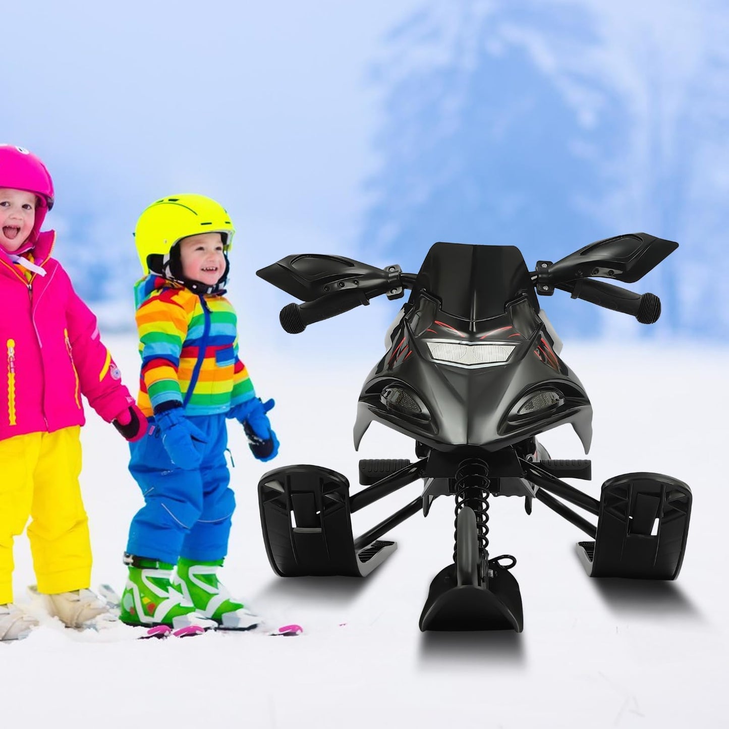 Släde, barnsläde med fotbromsar och dragrep, lastkapacitet 80 kg, justerbar kudde, snösläde för barn från 3 år