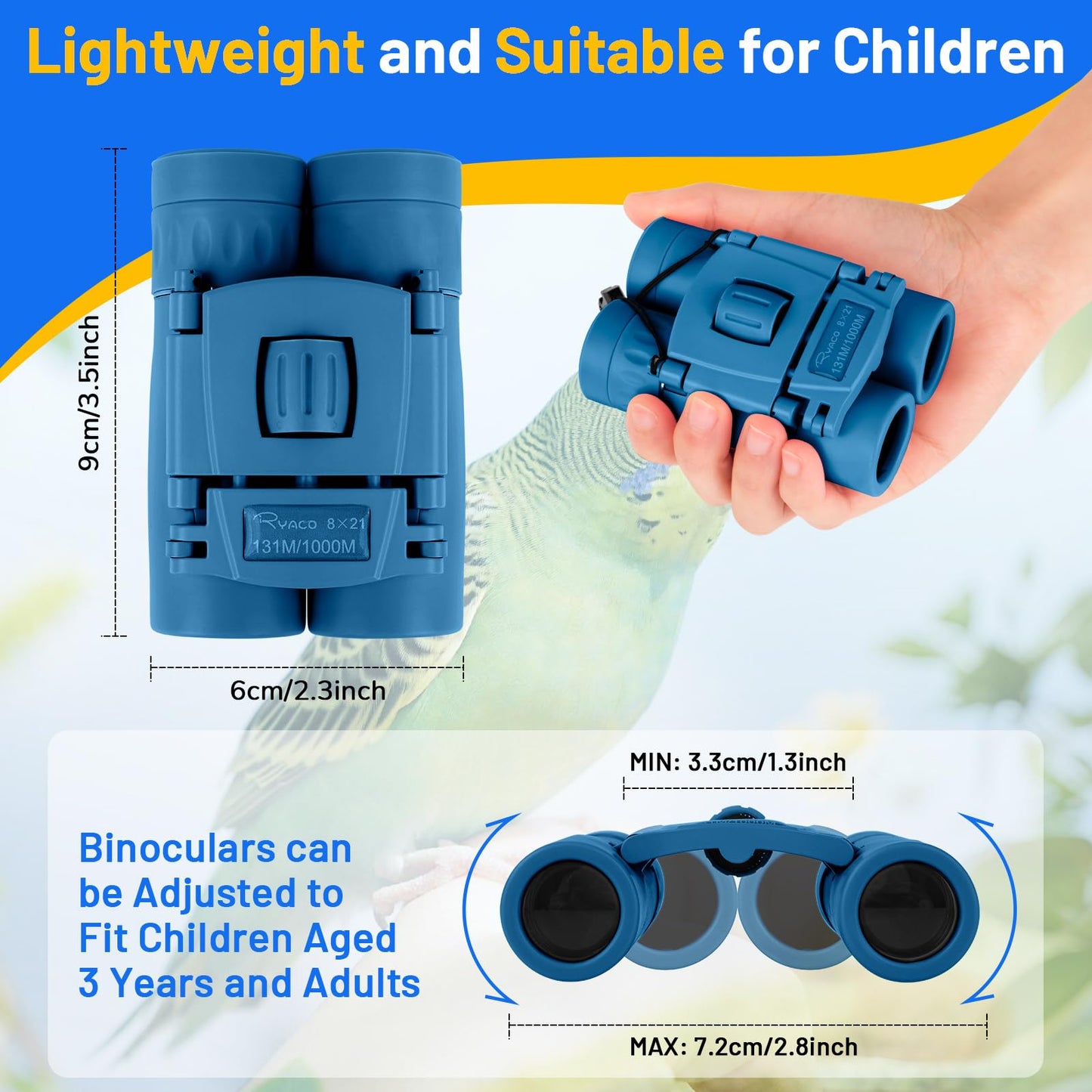 Ryaco Kikare för barn, 8 x 21 stark förstoring liten stötsäker, HD-fältskärare för Nybörjare och amatörer, påskgåva fågelskådning, sightseeing，blå