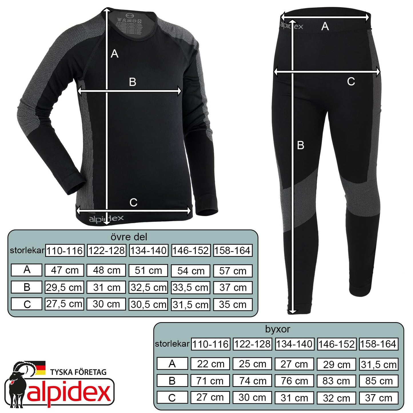 ALPIDEX Termisk underställ set barns termounderkläder funktionella underkläder sportunderkläder skidunderställ varma sport pojke flicka vinter fotboll