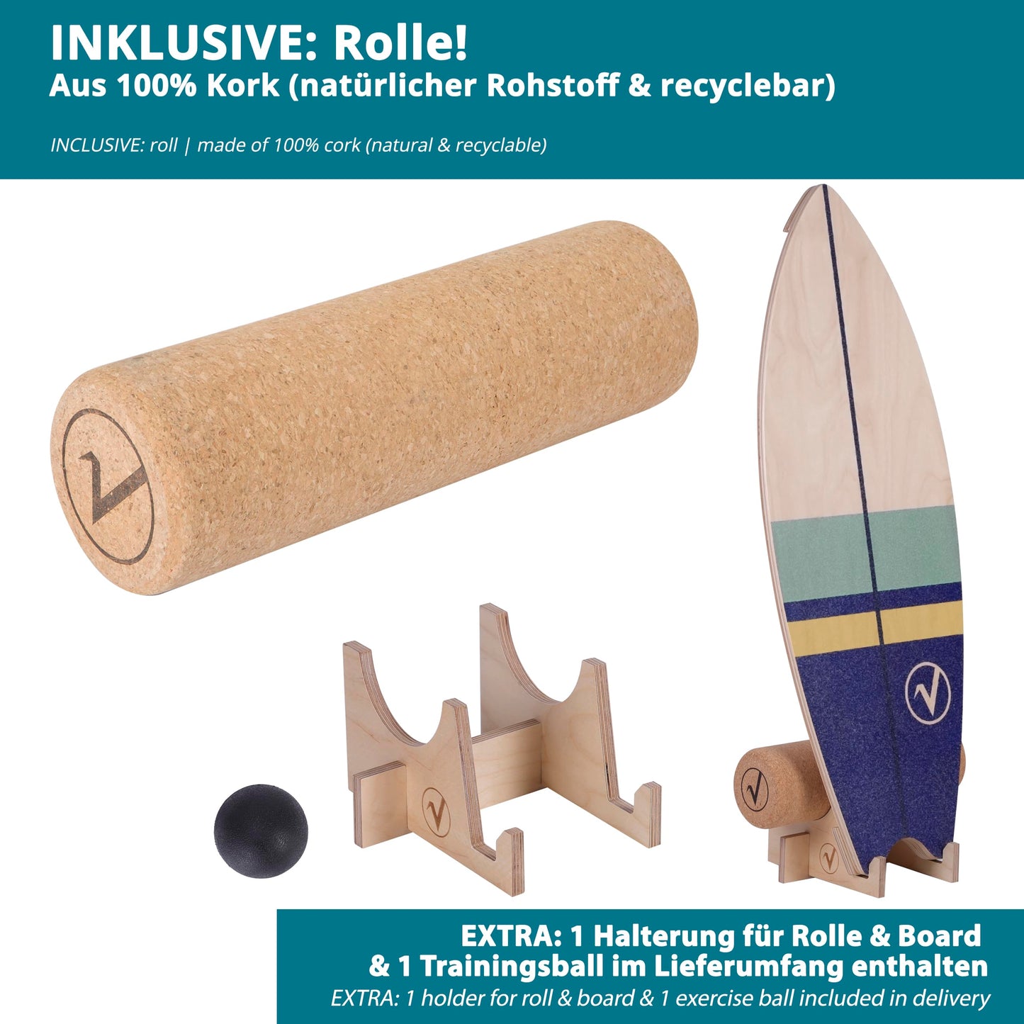 valuents Balansbräda i trä med rulle för neuromuskulär responsträning + mer: stöd