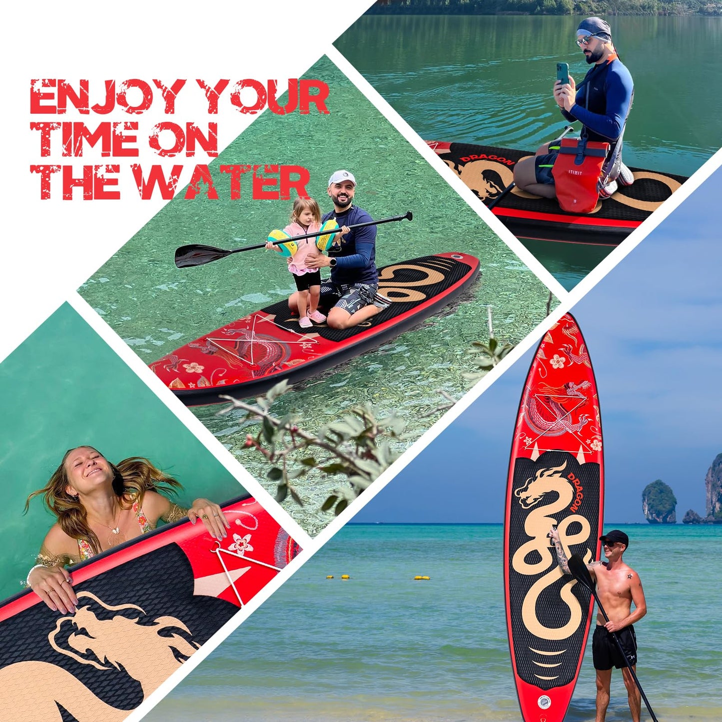 FEATH-R-LITEUppblåsbara stående paddlbrädor multifunktionella paddlbrädor med handpump, sup ryggsäck, koppel, justerbar paddel, för vuxna, ungdomar, alla färdighetsnivåer