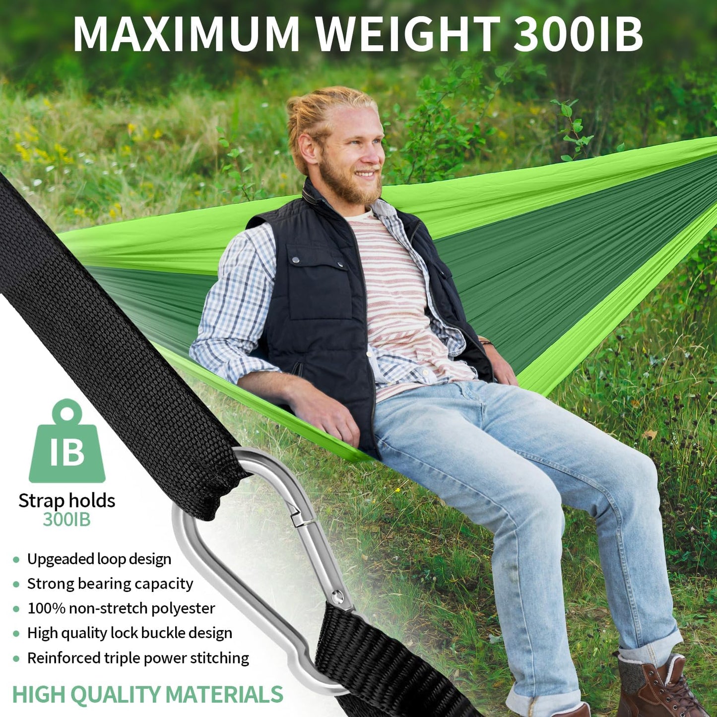 CIRULLI Hängmatta med myggnät – 260 x 140 cm, 300 lb lastkapacitet, ultralätt och robust, bärbar fallskärm hängmatta dubbel nylon, hängmatta utomhus för camping och trädgård, hammock inklusive hängset