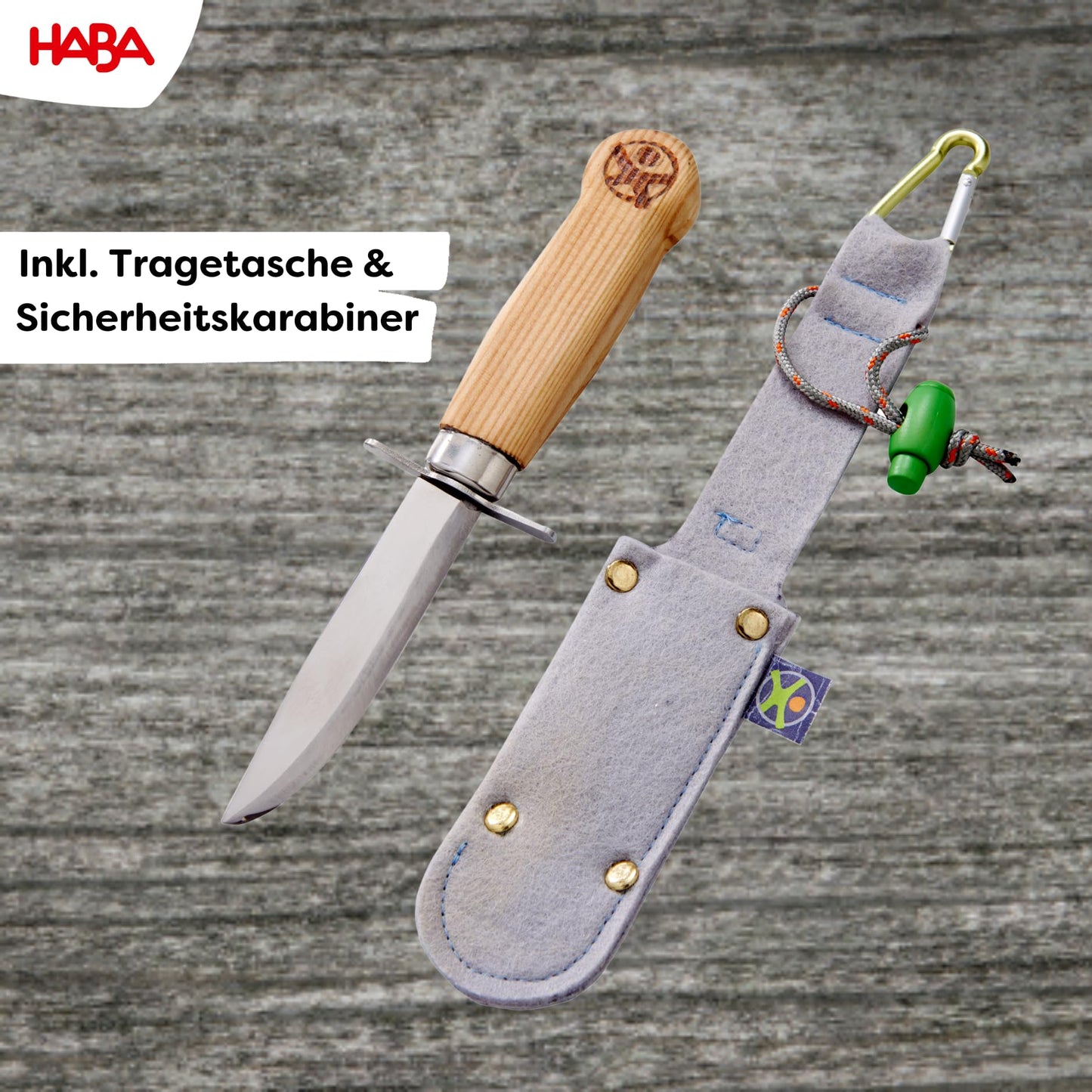 HABA 304245 Terra Kids utomhuskniv, ergonomisk fritid och snidkniv, fast blad av rostfritt stål, transparent
