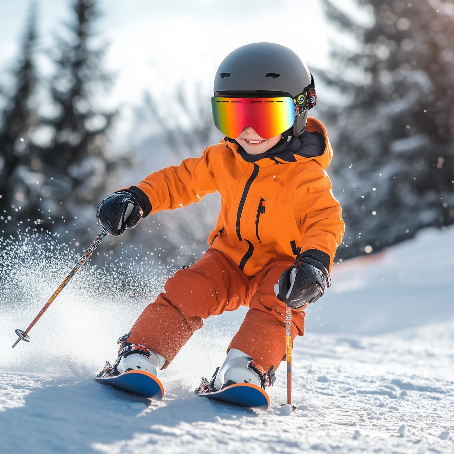YooxArmor Skidglasögon för barn, anti-dimma snowboardglasögon med dubbla linser för barn 6–14 år, 100 % UV 400-skydd för pojkar och flickor OTG över hjälm kompatibel