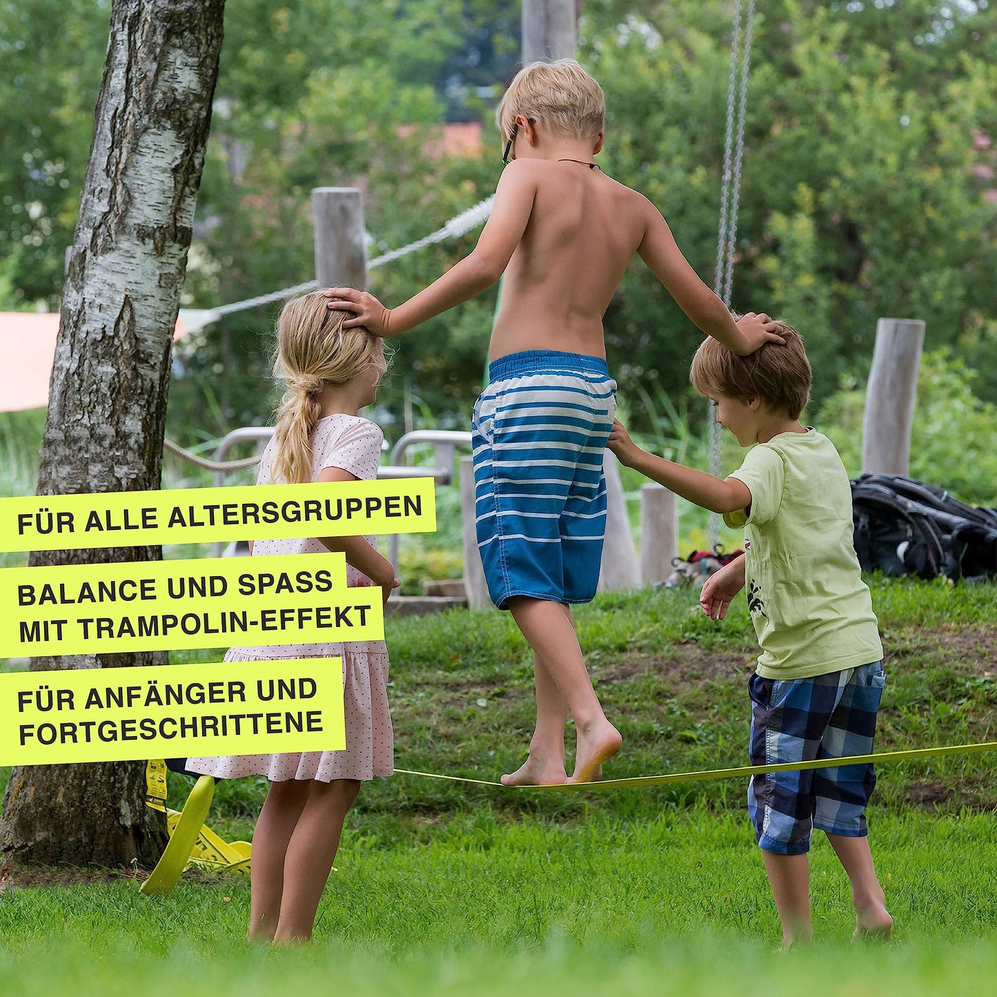 Gibbon Slacklines ClassicLine komplett set inklusive trädskydd | 15 m | TÜV-testad | balan och kul med studsmatteeffekt | Ergonomisk spärrhake | Perfekt för nybörjare och avancerade