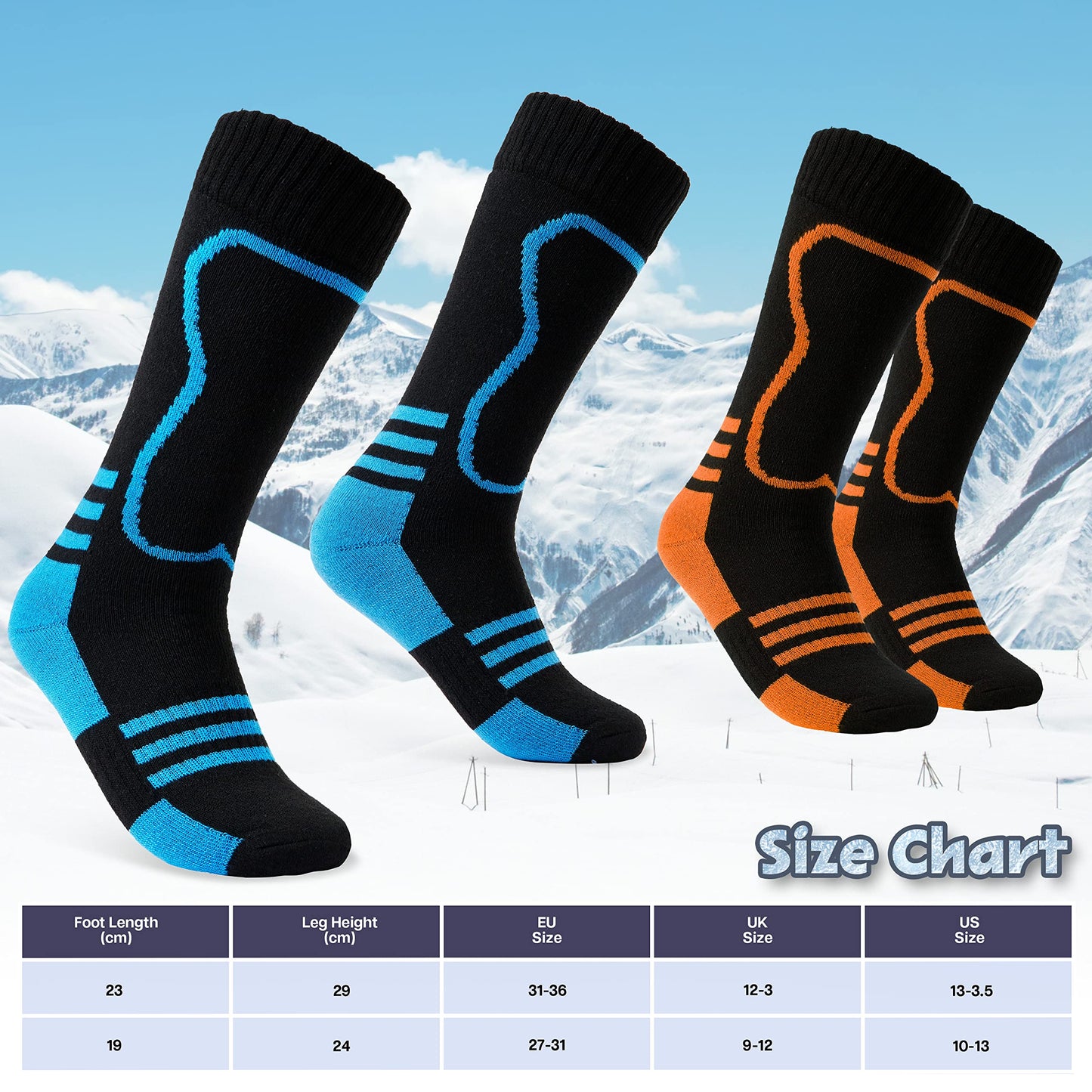 CityComfort Barnskidstrumpor i multipack, varma sportstrumpor, långa termostrumpor för skidåkning, snowboard, vandring och andra utomhusaktiviteter